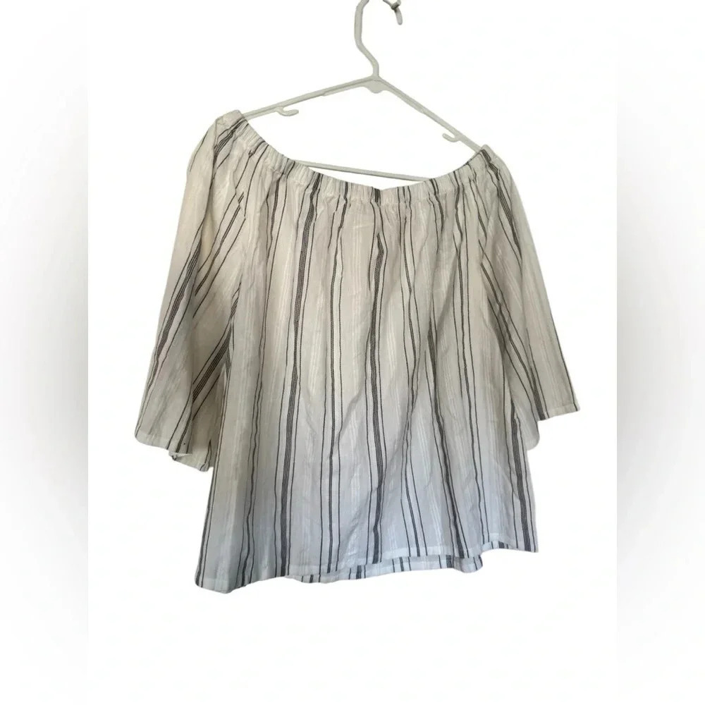 Garnet Hill Small White Striped Top Drop Shoulder Peasant Blouse Cottagecore